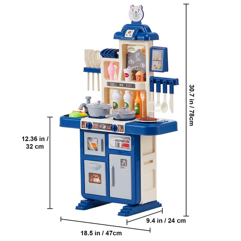 VEVOR Kids Kitchen Playset, Toddler Kitchen with Cooking Stove with Steam, Sounds and Lights, Play Kitchen Set with 48 PCS Cooking Accessory Set for Toddlers, Preschoolers, Children Ages 3-5, Blue