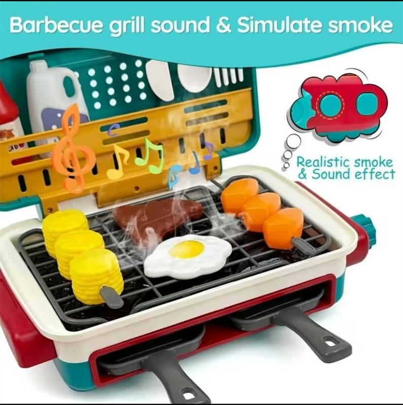 Kids BBQ Grill Toy, Barbecue Kitchen Cooking Playset with Realistic Spray, Light & Sound, Color Changing Play Food & Dishes Toy, Pretend BBQ Accessories Set for Girls Boys Toddler kitchen tool