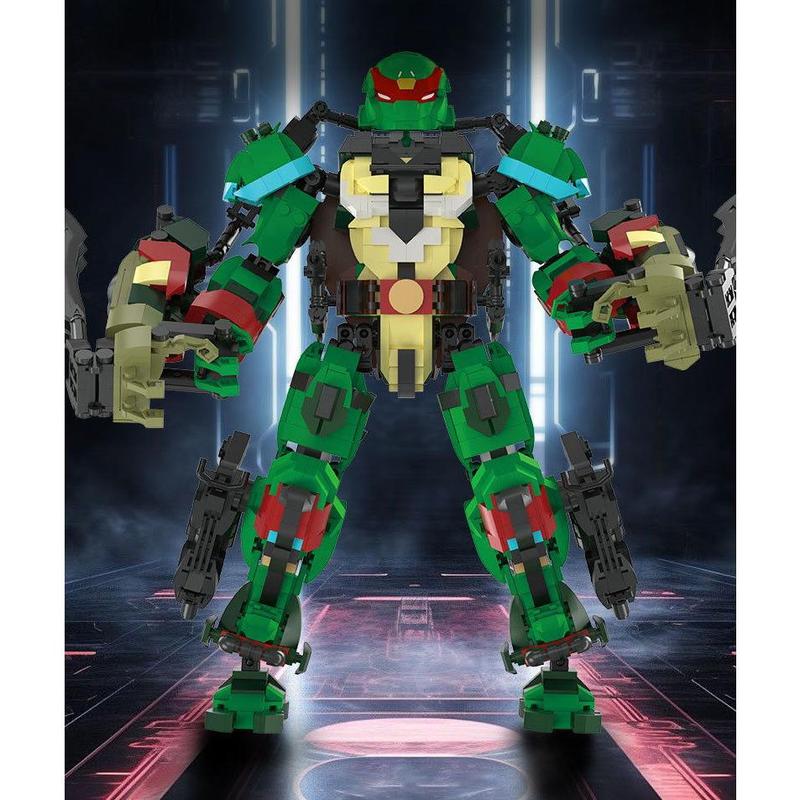 TOYSLINE-Red Mecha Ninja Turtle Raphael Armor Mecha Transformation Robot Toy MOC 288007 DIY Building Blocks Gifts for Children and Adults