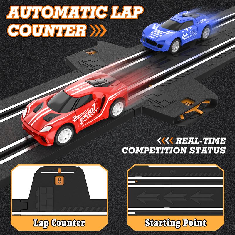 Slot Car Race Track Sets with 4 High-Speed Slot Cars, Battery or Electric Car Track, Dual Racing Game Lap Counter Circular Overpass Track, Gifts Toys for Boys Kids Age 6 7 8-12 rc car