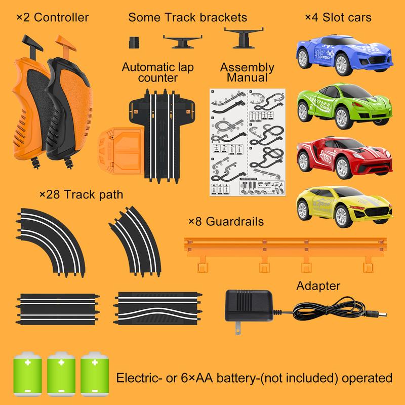 Slot Car Race Track Sets with 4 High-Speed Slot Cars, Battery or Electric Car Track, Dual Racing Game Lap Counter Circular Overpass Track, Gifts Toys for Boys Kids Age 6 7 8-12 rc car