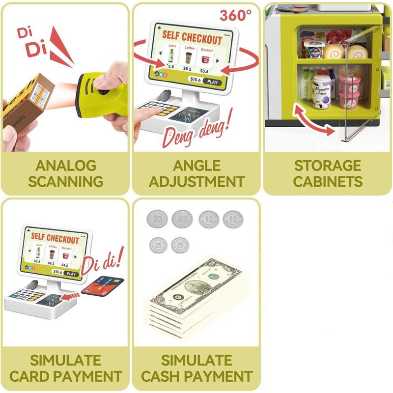 Pretend Play Cash Register Playset Toy for Kids, 46PCS  Pretend Play Money Game, Scanner Play House Toys for Girls Boys 3-6 Christmas Gifts