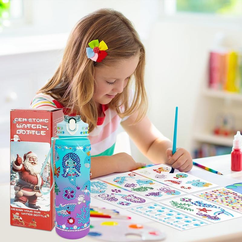 Christmas gift Decorate Your Own Water Bottle Kits for Girls Age 4-10, Mermaid Gem Diamond Painting Crafts, Arts and Crafts Kits Girls Kids Toys Birthday Gifts for Girls Age 4 5 6 7 8-13