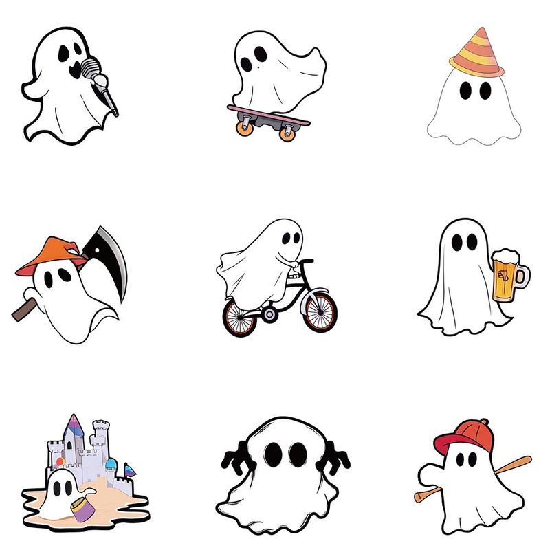 Ghost Series Sticker, 50pcs set Cute Ghost Patterned Decorative Sticker, DIY Decals for Water Bottle, Laptop, Phone Case, Scrapbooking, Journal Making, Home Decor 2025