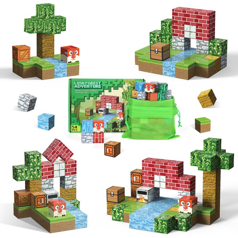 Magnetic Blocks, Forest & Snow World Theme 54 PCS Magnetic Tiles, Two Theme Choose of Magnetic Blocks, Education Learning Toys for kids, Magnetic Construction Toys for kids, Building Toys for kids, Brithday Gift & Christmas present