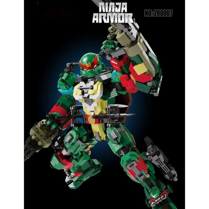 TOYSLINE-Red Mecha Ninja Turtle Raphael Armor Mecha Transformation Robot Toy MOC 288007 DIY Building Blocks Gifts for Children and Adults