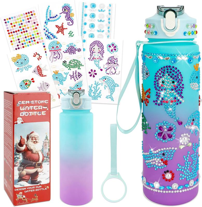 Christmas gift Decorate Your Own Water Bottle Kits for Girls Age 4-10, Mermaid Gem Diamond Painting Crafts, Arts and Crafts Kits Girls Kids Toys Birthday Gifts for Girls Age 4 5 6 7 8-13