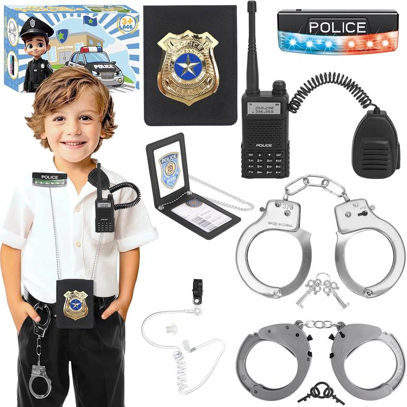 Christmas Police Toys, Police Pretend Play Toys for Dress Up, Role Play Set with Police Accessories, Handcuffs, Warning Light, Police Badge, Birthday Halloween Christmas Gifts for Kids Boys Girls