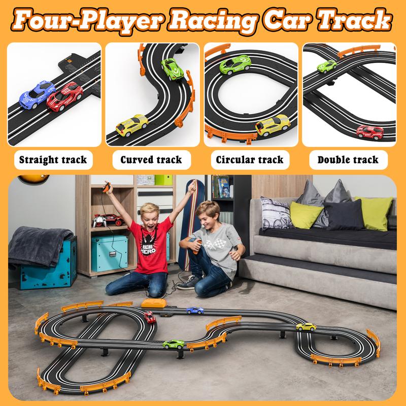 Slot Car Race Track Sets with 4 High-Speed Slot Cars, Battery or Electric Car Track, Dual Racing Game Lap Counter Circular Overpass Track, Gifts Toys for Boys Kids Age 6 7 8-12 rc car