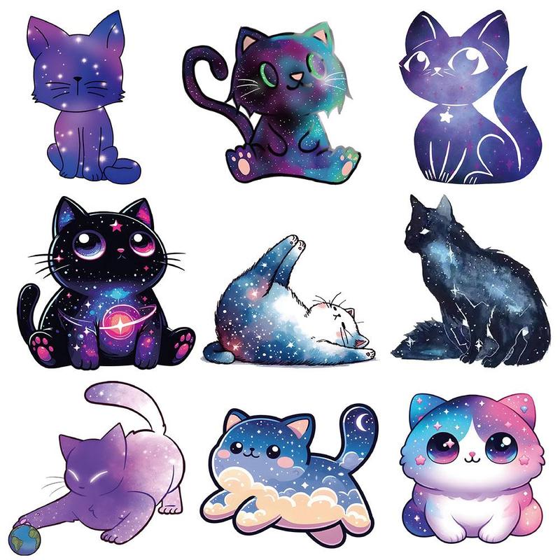 Starry Sky Cat Series Sticker, 102pcs set Waterproof Self Adhesive Decor Paper, DIY Decor Sticker for Gift Greeting Card Water Bottle Laptop Phone