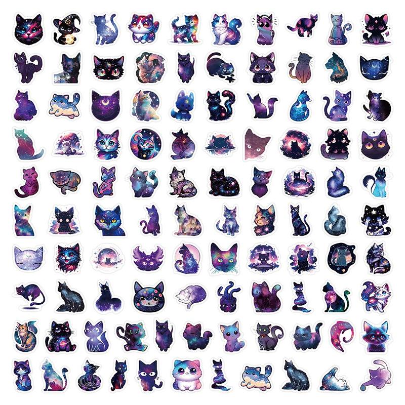 Starry Sky Cat Series Sticker, 102pcs set Waterproof Self Adhesive Decor Paper, DIY Decor Sticker for Gift Greeting Card Water Bottle Laptop Phone