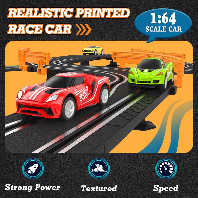 Slot Car Race Track Sets with 4 High-Speed Slot Cars, Battery or Electric Car Track, Dual Racing Game Lap Counter Circular Overpass Track, Gifts Toys for Boys Kids Age 6 7 8-12 rc car