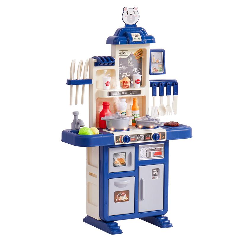 VEVOR Kids Kitchen Playset, Toddler Kitchen with Cooking Stove with Steam, Sounds and Lights, Play Kitchen Set with 48 PCS Cooking Accessory Set for Toddlers, Preschoolers, Children Ages 3-5, Blue