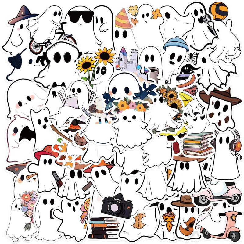 Ghost Series Sticker, 50pcs set Cute Ghost Patterned Decorative Sticker, DIY Decals for Water Bottle, Laptop, Phone Case, Scrapbooking, Journal Making, Home Decor 2025