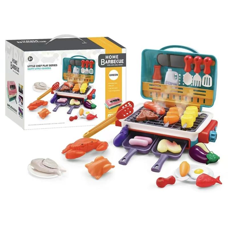 Kids BBQ Grill Toy, Barbecue Kitchen Cooking Playset with Realistic Spray, Light & Sound, Color Changing Play Food & Dishes Toy, Pretend BBQ Accessories Set for Girls Boys Toddler kitchen tool