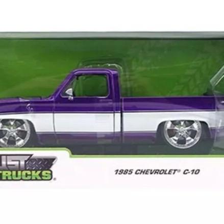 JADA JUST TRUCKS 1985 CHEVROLET C-10 1 24 CARTELLI WHEELS PURPLE WHITE 35856