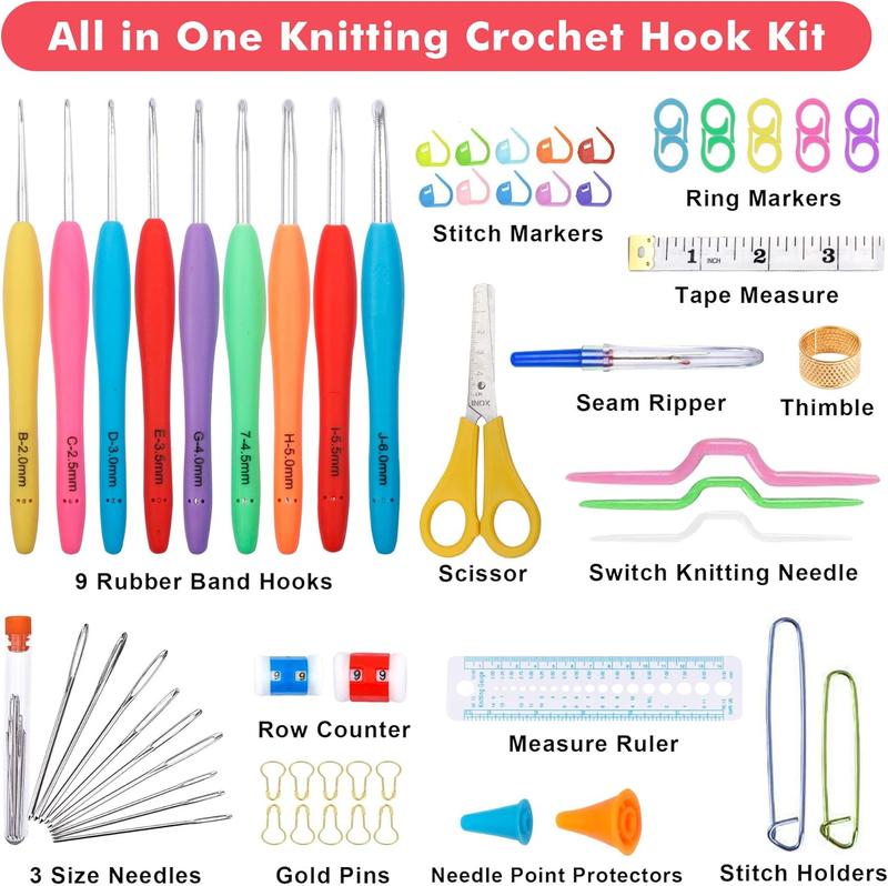 113 count Crochet Kit with Yarn Set 1600 Yards Assorted Yarn for Knitting and Crochet, 73 count Crochet Accessories Set Including  Hooks, Knitting  & More Ideal Beginner Kit