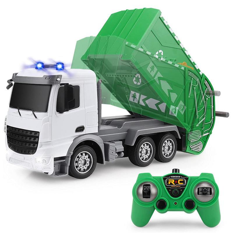 2.4G Remote Control Garbage Truck Toy, 1 Set Rechargeable Recycling Truck Toy with Trash Bin, Electric Wireless Garbage Truck Toy for Boys