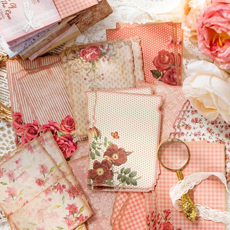 Vintage Floral Pattern Decorative Craft Paper, 30 Sheets Pack Aesthetics Material Paper for DIY Scrapbook Gift Wrapping Decor