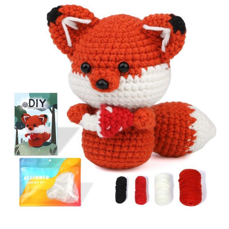 DIY Crochet Kit, Fox Shaped Crochet Kit with Random Color Accessories, DIY Handmade Knitting Kit for Beginners, Crochet Supplies