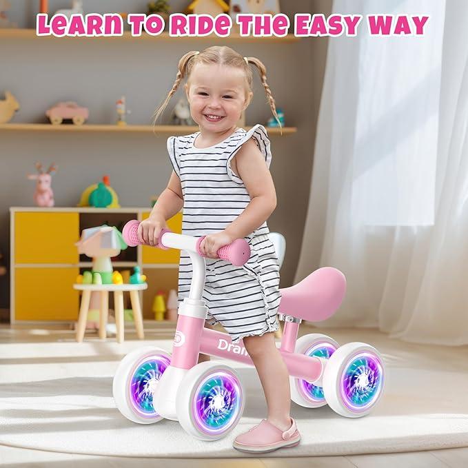 Colorful Lighting Kids Balance Car, Adjustable Pedal-Free Seat Balance Car, 4 Lighting Silent Wheels, Christmas Ride-On Toy Gift for Girls balance bike Infant Balance