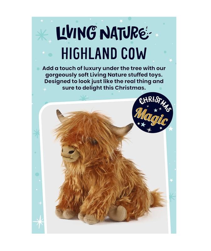 Living Nature Highland Cow Brown Stuffed Animal | Farm Toy with Sound | Naturli Eco-Friendly Plush | 9 Inches