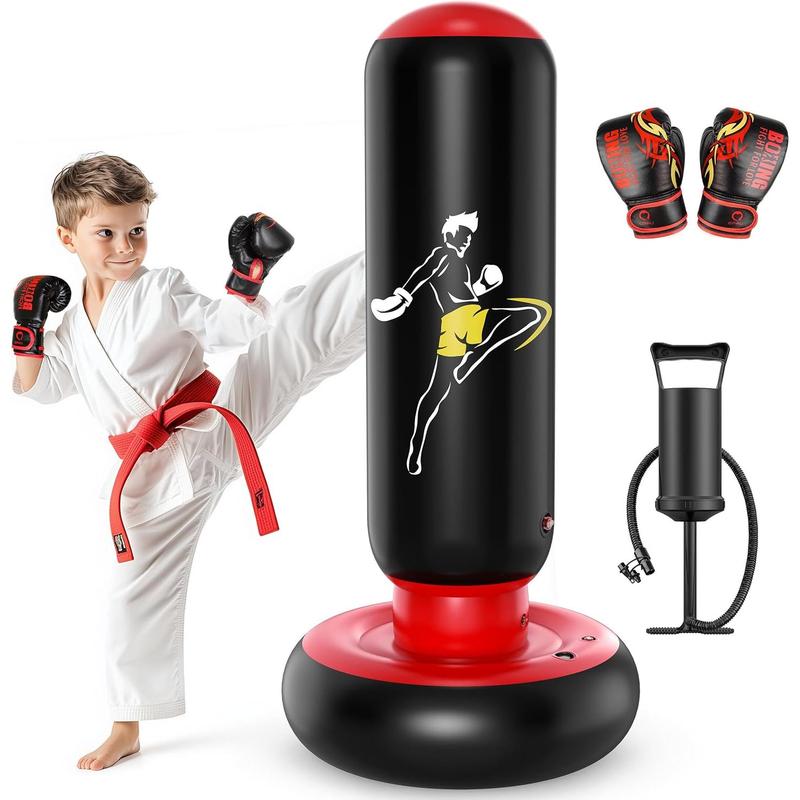 Kids Punching Bag Toy with Boxing Gloves, 66 Inch Larger Stable Kids Inflatable Boxing Bag Set, Gifts for Boys & Girls Age 6-12, for Practicing Karate, Taekwondo, MMA