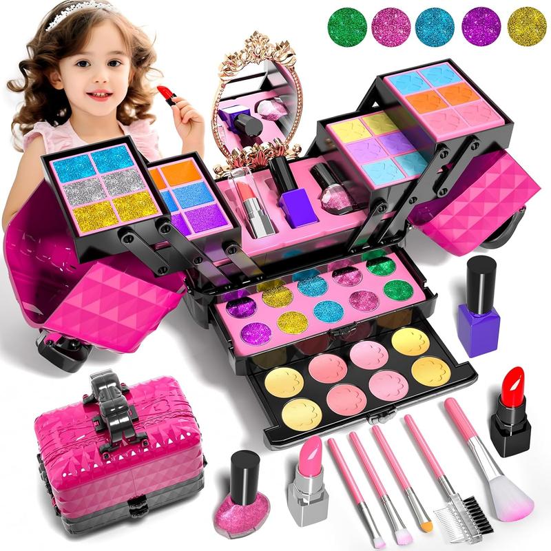 Christmas gift Kids Makeup Kit for Girl, 52 Pcs Pretend Makeup for Toddlers Kids, Washable Non Toxic Make Up for Girls, Pretend Play