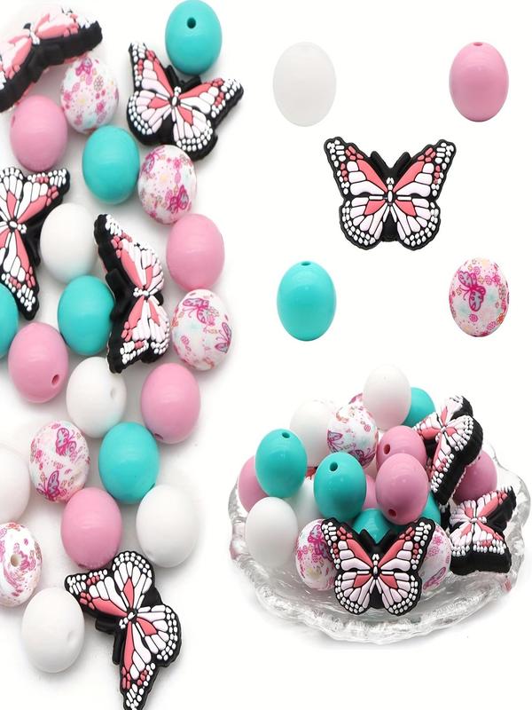 Mixed Color Butterfly Pattern Silicone Beads Kit, DIY Jewelry Accessories for Bracelet Necklace Earring Pendant, Jewelry Making Supplies