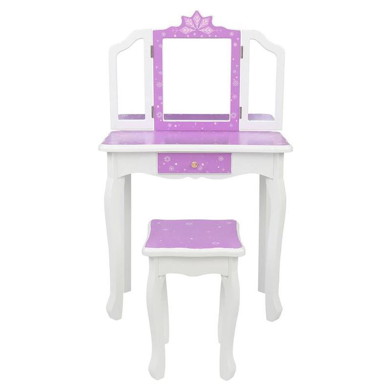 Kid's Vanity  Wooden Makeup Desk W  Mirror,Stool,Drawer Purple