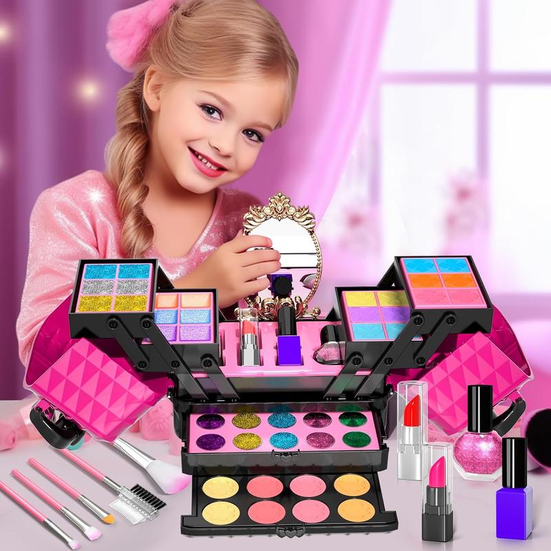 Christmas gift Kids Makeup Kit for Girl, 52 Pcs Pretend Makeup for Toddlers Kids, Washable Non Toxic Make Up for Girls, Pretend Play