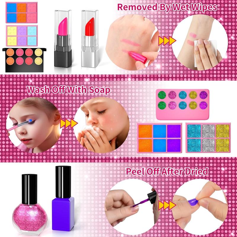 Christmas gift Kids Makeup Kit for Girl, 52 Pcs Pretend Makeup for Toddlers Kids, Washable Non Toxic Make Up for Girls, Pretend Play