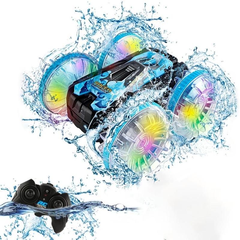 Waterproof Remote Control Car, 360° Rotating Double-sided Stunt Remote Control Car with Cool Light Effect, Electric & Remote Control Toys for Kids