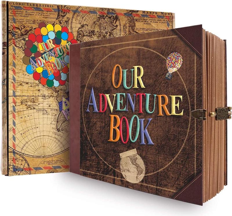 Our Adventure Book 146 Pages 8.9*7.7 Inch Scrapbook Photo Album, Retro Style Embossed Letter Cover Travel Diary Journal Scrap Book For Couples, Memory Book For Anniversary Wedding,Valentine's Day Gift Christmas Wedding