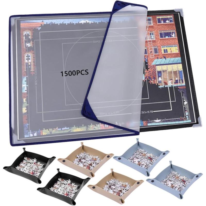 1500 count Jigsaw Puzzle Board - 6 Puzzle Sorting Trays for Puzzle Table Dualsided Size 25.6