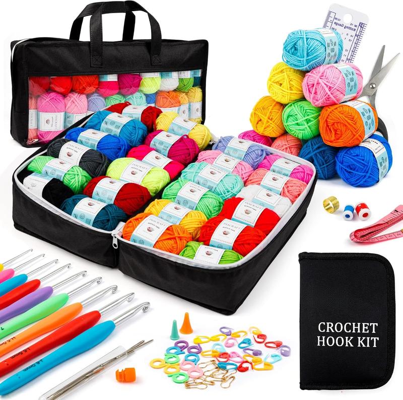 113 count Crochet Kit with Yarn Set 1600 Yards Assorted Yarn for Knitting and Crochet, 73 count Crochet Accessories Set Including  Hooks, Knitting  & More Ideal Beginner Kit