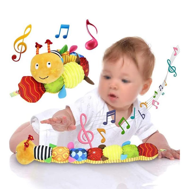 Musical Caterpillar Stuffed Toy Crinkle Rattle Educational Toys, Soothing Musical Toy, Attract Kids to play, Feel Embrace Toy for Birthday, Christmas, Easter Gifts