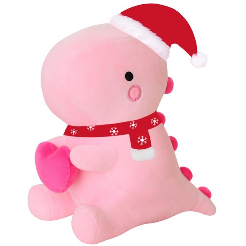 Cute Dinosaur Design Plush Toy, 1 Count Soft Dinosaur Plush Toy with Heart & Santa Hat, Suitable for Christmas, Sweet Romantic Gift