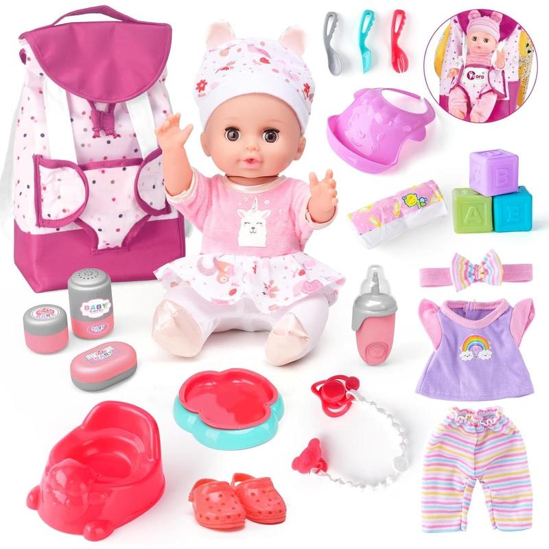 Baby Doll with Accessories Set, Baby Dolls Set for Toddler Girls 3-5 6-12, Toddler Baby Doll Set, Baby Doll Playset, Baby Dolls for 5 Year Old Girls, Baby Doll Toys Pretend Play Toy(BackPack)