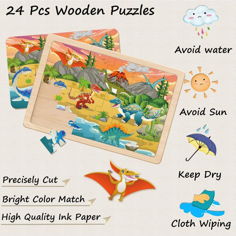 Puzzles for Kids Ages 4-6, 4 Pack 24 Pieces Wooden Puzzles for Toddlers Ages 3 4 5 6 7 8 Year Olds Puzzles Toys. Children Jigsaw for Boys and Girls Gifts Educational Learning Toys