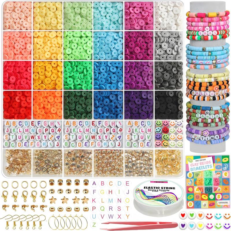 6000 Clay Beads for Bracelet Making Kits, 24 Colors Flat Clay Heishi Beads Jewelry Accessory, Strings for Jewelry Making Kit Bracelets Necklace