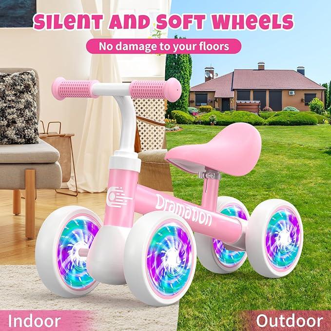 Colorful Lighting Kids Balance Car, Adjustable Pedal-Free Seat Balance Car, 4 Lighting Silent Wheels, Christmas Ride-On Toy Gift for Girls balance bike Infant Balance