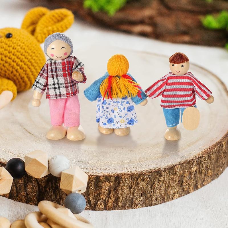 Wooden Doll House People of 8 Figures, Dolls Family Set for Girls Toddler  s Dollhouse Accessories Toy