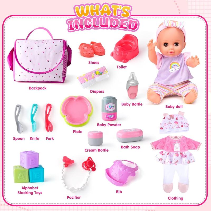 Baby Doll with Accessories Set, Baby Dolls Set for Toddler Girls 3-5 6-12, Toddler Baby Doll Set, Baby Doll Playset, Baby Dolls for 5 Year Old Girls, Baby Doll Toys Pretend Play Toy(BackPack)