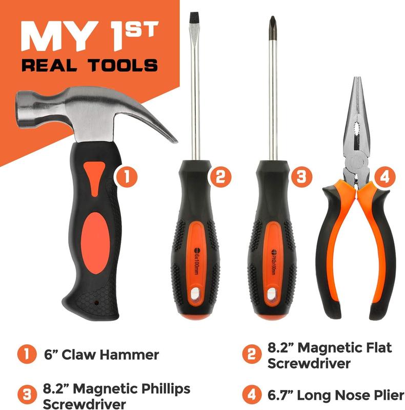 18 count Kid Hand Tool Set, Boy Builder's Tool Set with Real Hand Tools, Kids Tool Belt Waist 20