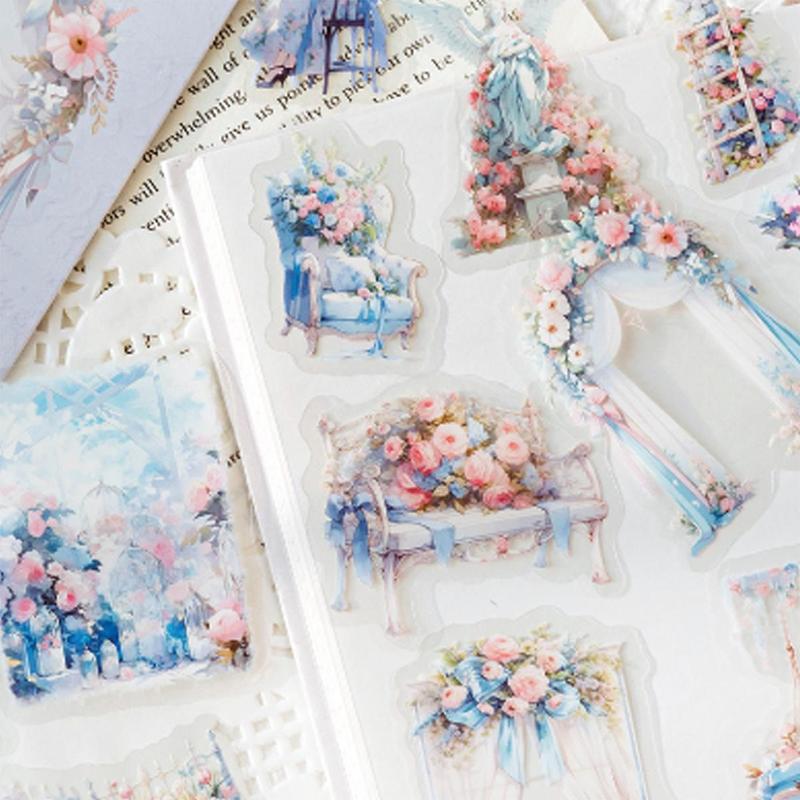 Flower Pattern Scrapbook Sticker (30pcs pack), Transparent PET Self Adhesive DIY Decorative Stickers for Scrapbooking Envelopes Wrapped Gifts Arts Stationery Computer Water Bottle