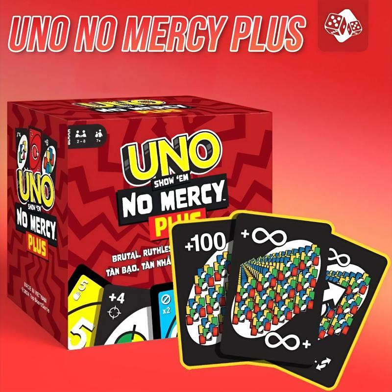 UNO NO MERCY PLUS 192 card game upgrade for adults and kids, UNO +100 difficult rules, UNO card game TOP BOARD GAME