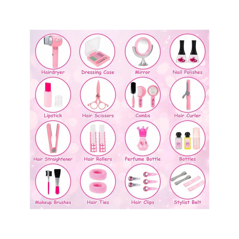 Girls Beauty Salon Set, 32PCS Kids Beauty Salon Toy Kit,Pretend Play Hair Stylist Toy Kit With Hairdryer, Barber Costume Apron,Hair Styling Toy Playset For Girls,Christmas Toys Gifts