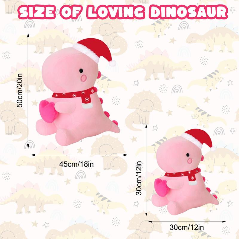 Cute Dinosaur Design Plush Toy, 1 Count Soft Dinosaur Plush Toy with Heart & Santa Hat, Suitable for Christmas, Sweet Romantic Gift