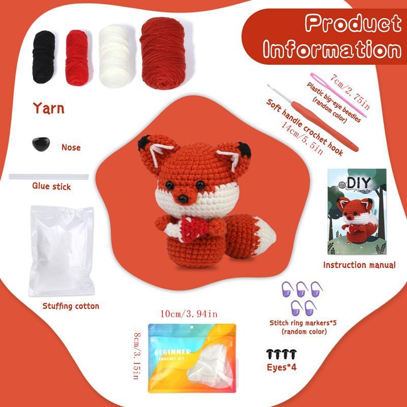 DIY Crochet Kit, Fox Shaped Crochet Kit with Random Color Accessories, DIY Handmade Knitting Kit for Beginners, Crochet Supplies